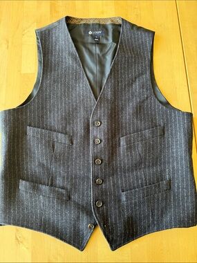 J. Crew Men's Dark Charcoal Pinstripe Wool Vest